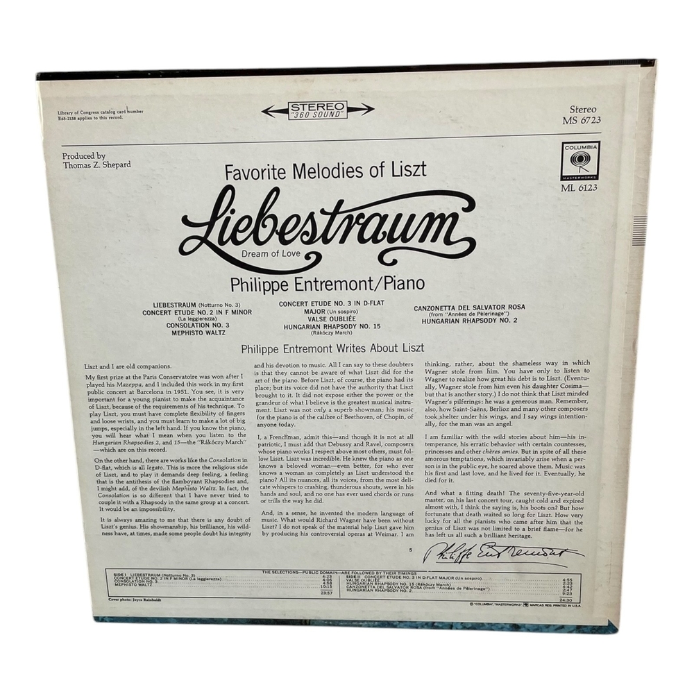 Franz Liszt, Philippe Entremont Favorite Melodies of Liszt: Liebestraum LP 1965 - Picture 2 of 2